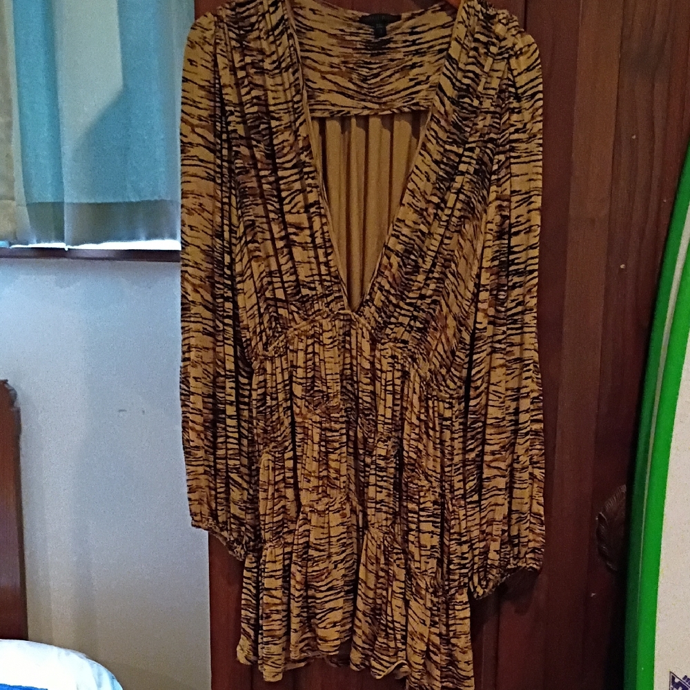 Indah Body Tiger Tan Black Ruffle Dress Low Neck 2